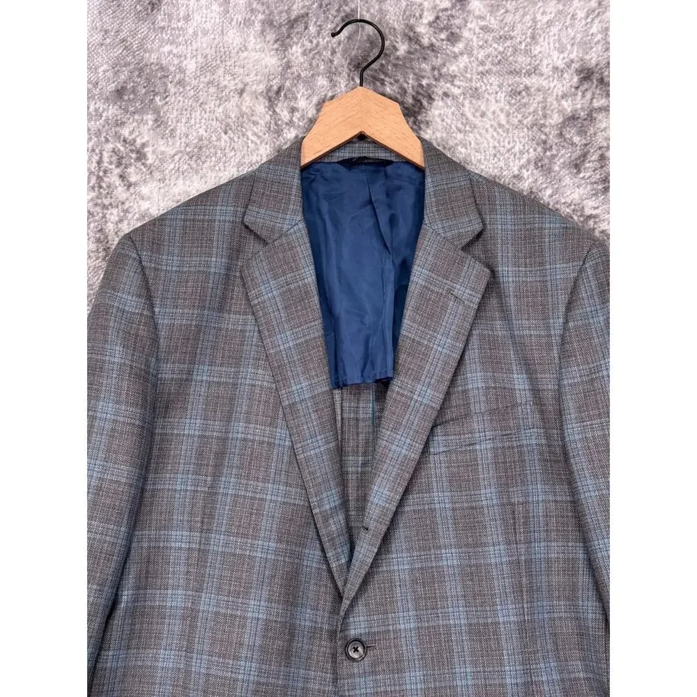 Brooks Brothers Blazer 45R Mens Regent Gray Blue Wool Plaid Sport Coat Jacket